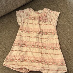 Floral Pink and Cream Dress with Rosette